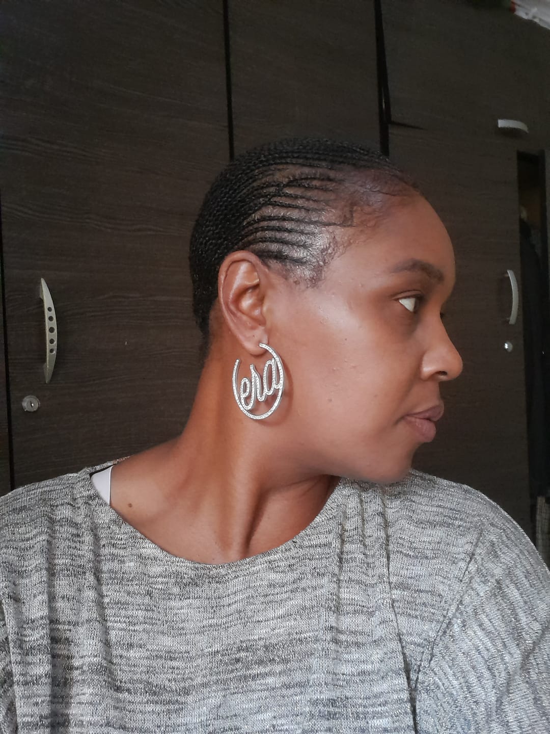 Customer photo review of Silver Luxe Logo Hoops