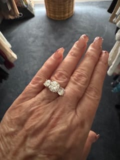 Customer photo review of Vintage Three Stone Moissanite Scroll Filigree Engagement Ring