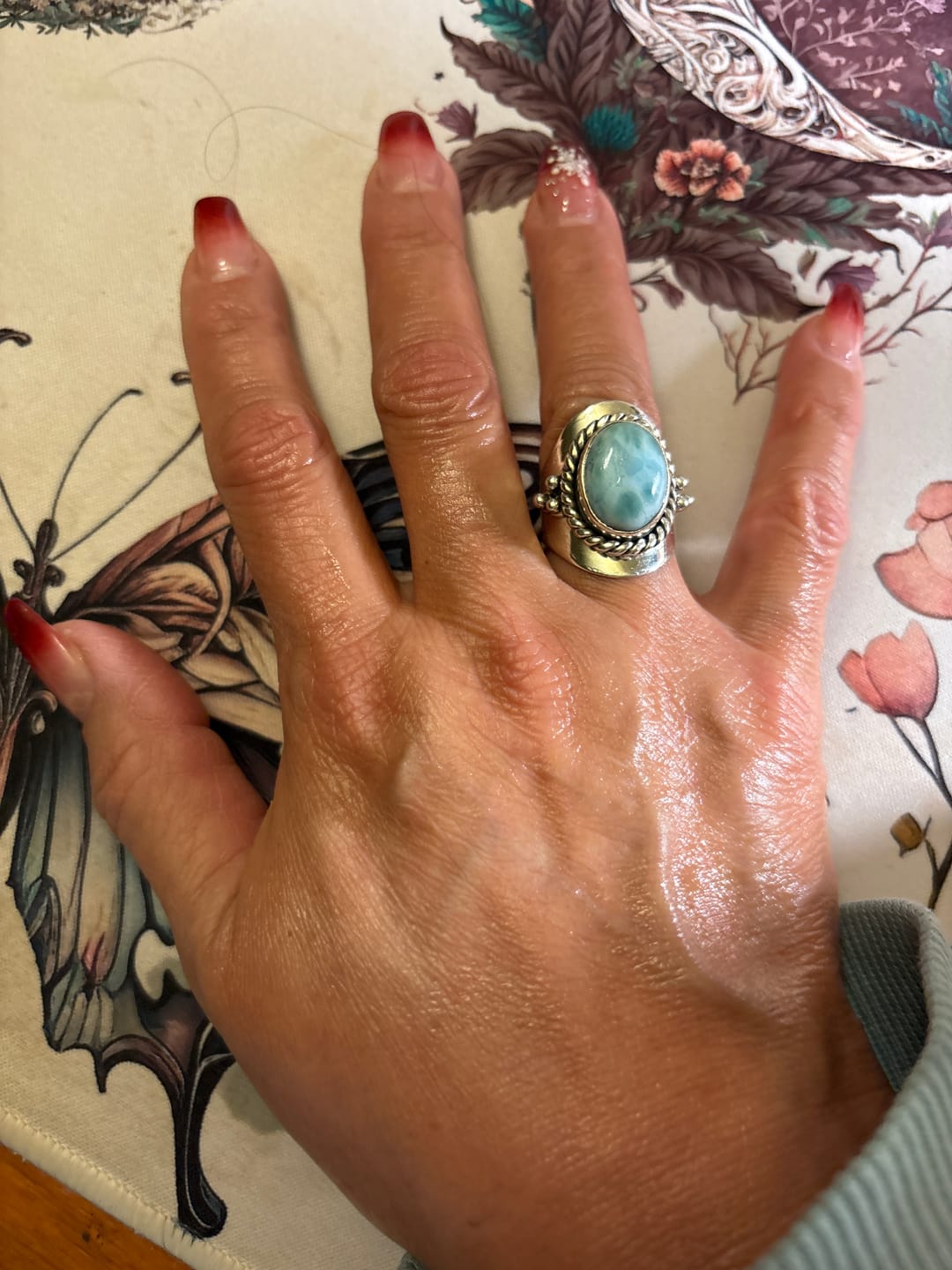 Customer photo review of Larimar Sterling Silver Boho Ring for Women