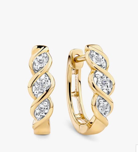 Customer photo review of Oval Diamond Twist Huggie Earrings in 9ct Yellow Gold