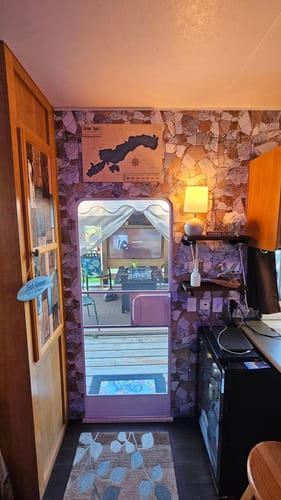 Customer photo review of Blue and Brown Stone Texture Peel and Stick Removable Wallpaper 2069