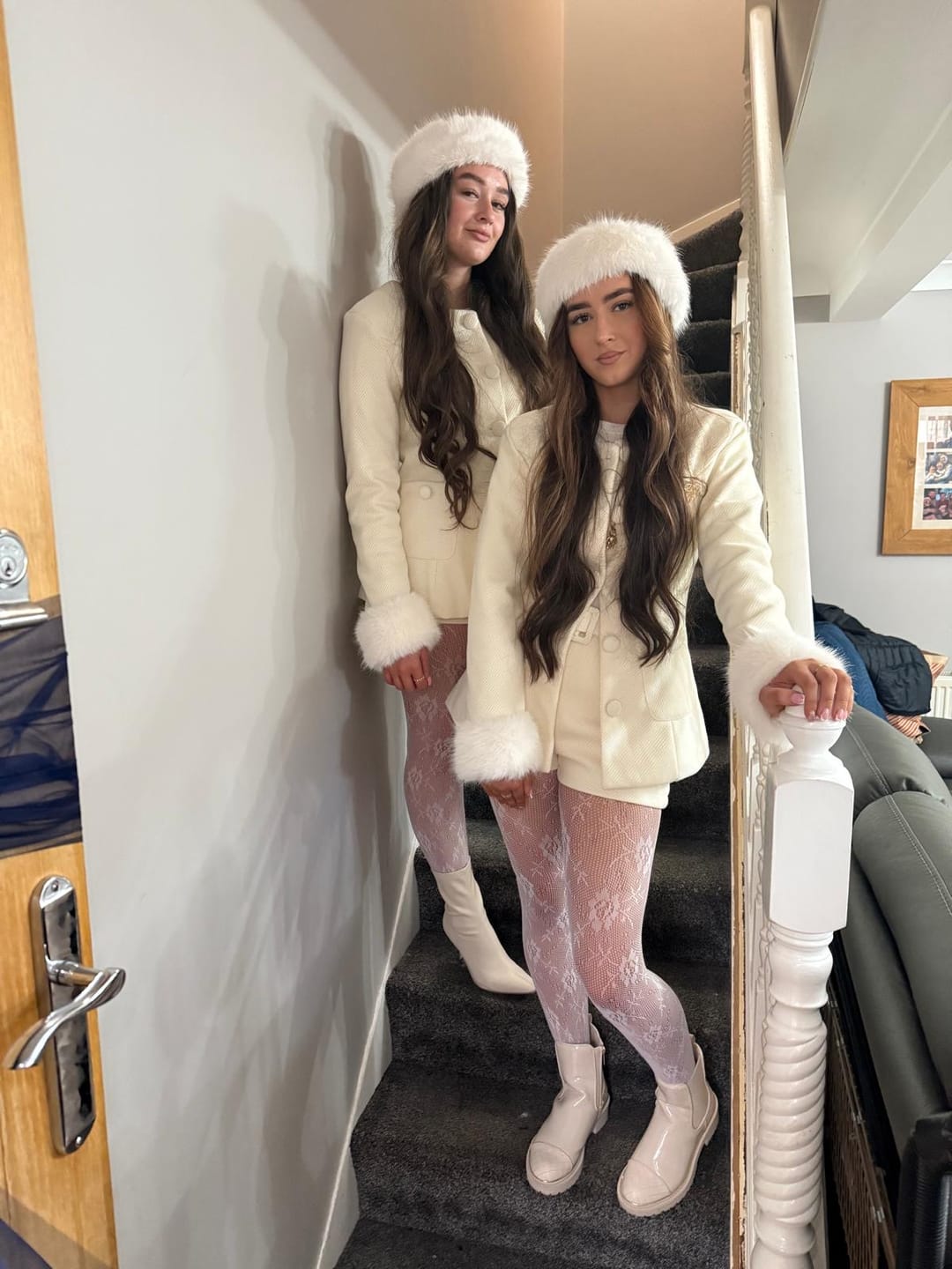Customer photo review of MELISSA White Luxury  faux Fur Tweed set hat and cuffs Two Piece Set Next Day Delivery Available