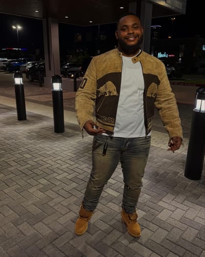 Customer photo review of Vale Forever Lucky Moto Jacket Brown