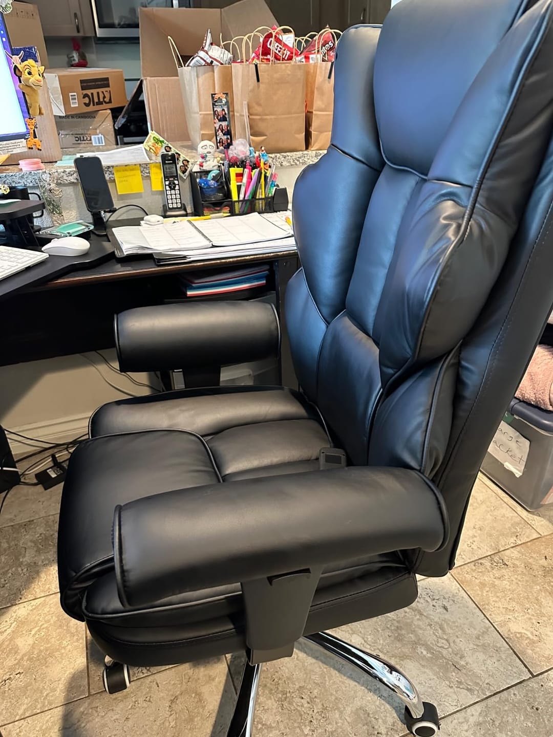 Customer photo review of 6-Point Massage Heat Ergonomic Reclining Office Chair with Footrest Black