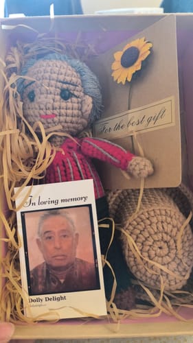 Customer photo review of Dolly® Personalized Crochet Doll with Photo Card