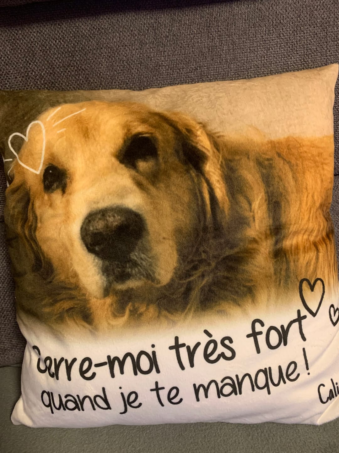 Customer photo review of Serre-moi très fort quand je te manque - Coussin personnalisé