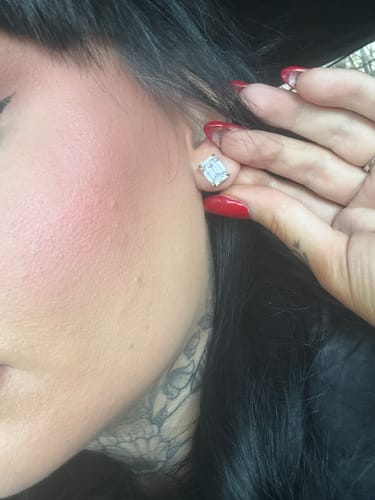 Customer photo review of Louily 4.5 Ct Classic Emerald Cut Women's Stud Earrings In Sterling Silver