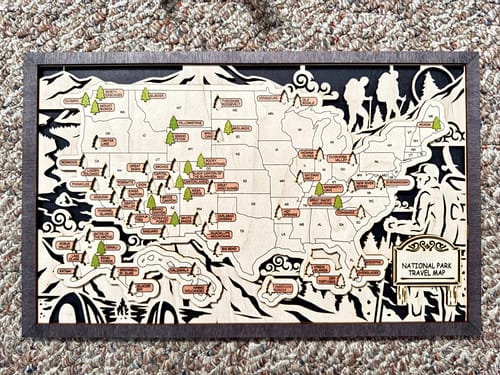Customer photo review of US 3D Wooden National Parks Travel Map With Trees To Record Park Visits (Hiking Design)