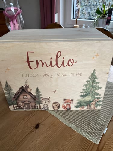Customer photo review of Personalisierte Erinnerungskiste fröhliche Waldtiere