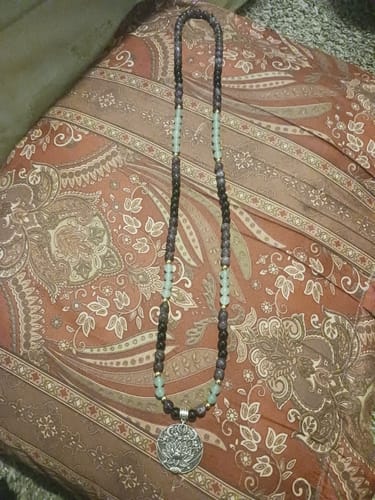 Customer photo review of 108 Natural Green Aventurine Amethyst & Black Onyx Mala Bead Necklace / Bracelet