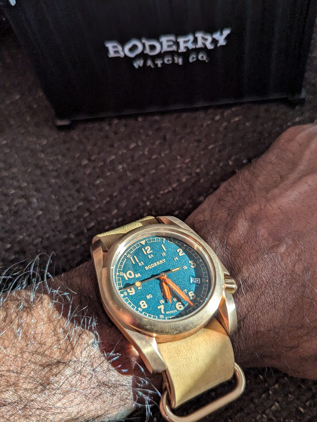 Customer photo review of VOYAGER - 100M Waterproof Bronze Automatic Field Watch | Sandstone Green