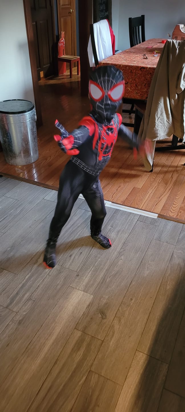 Customer photo review of Miles Morales Costume – Black Spider-Man Costume with Mask and Jacket