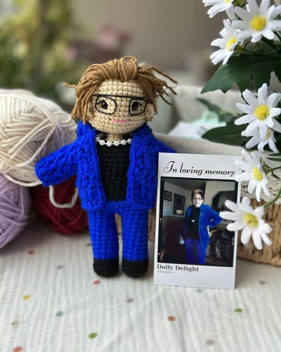 Customer photo review of Dolly® Personalized Crochet Doll with Photo Card