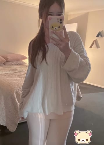 Customer photo review of That Girl Rib Knit Fold Over Straight Leg Pants (Baby Pink)