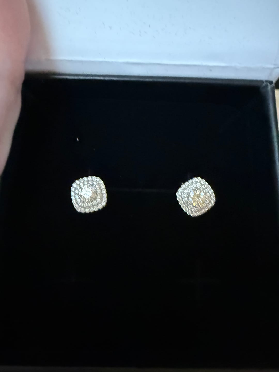 Customer photo review of Moissanite by Cate & Chloe Lucy 18k Gold Plated 925 Sterling Silver Stud Earrings 1.0tcw