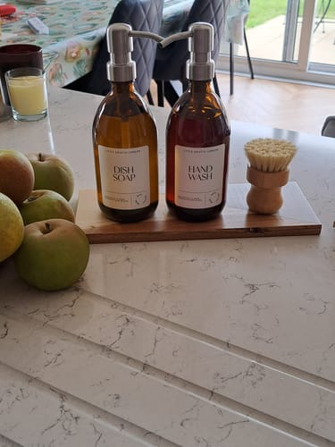 Customer photo review of Set of 2 Amber Glass Bottles 500 ML Long tray & Dish Brush