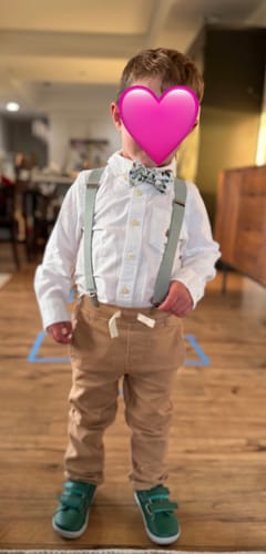Customer photo review of Sage & Gold Greenery Bow Tie & Sage Green Suspenders Set
