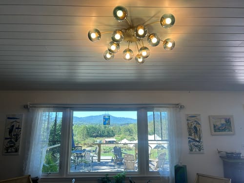 Customer photo review of Glam Bloom 12-Light Blue Glass Bubble Semi Flush Chandelier