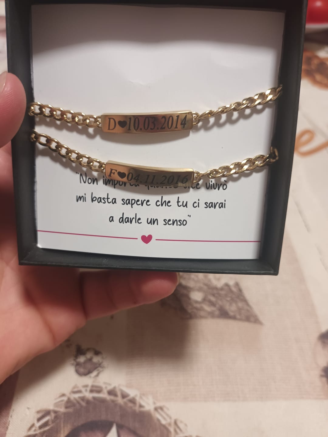 Customer photo review of Coppia di Bracciali Amore Eterno Personalizzati con incisione