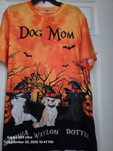 Customer photo review of Dog Mom Halloween Moon Light Bat Tree - Personalized 3D Shirt