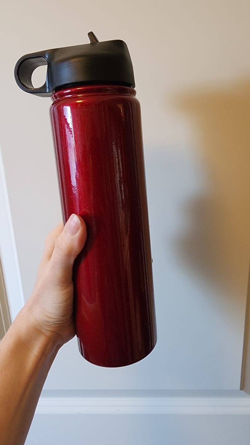 Customer photo review of Red Ruby Glitter 24oz Wide Mouth Water Bottle
