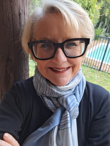 Customer photo review of Jaeger Two Toned Blue Patterned Silk Scarf