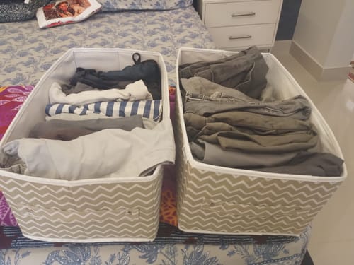 Customer photo review of Large Clothes Organizer Pack of Two - White Stripe (Available in 3 colors)