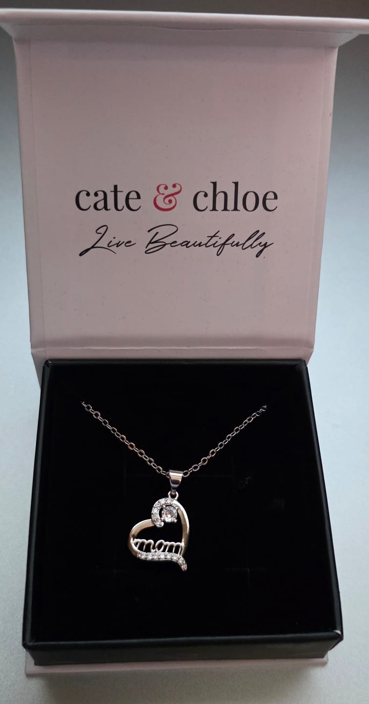 Customer photo review of Thelma 18k White Gold Plated Mom Heart Necklace with Simulated Diamond Crystals