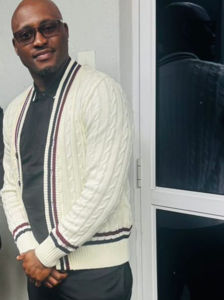 Customer photo review of Cream, Maroon & Navy Blue Tennis Cardigan