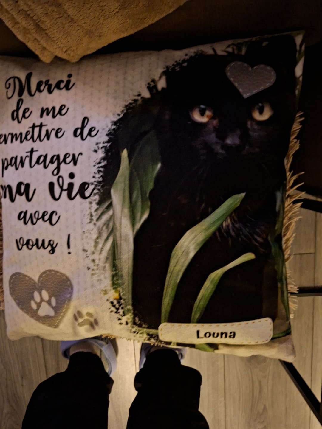 Customer photo review of Merci - Coussin personnalisé