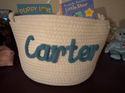 Customer photo review of Baby Knits™  Multicolor Personalized Knitted Basket