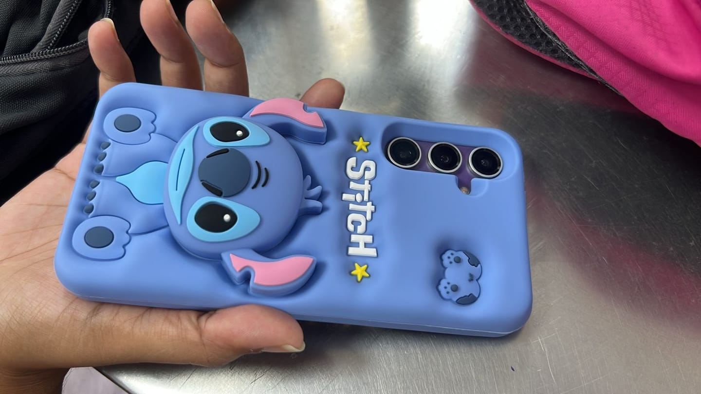 Customer photo review of 3D Stitch iPhone Samsung Attached Phone Holder Stand Rubber Silicone Case