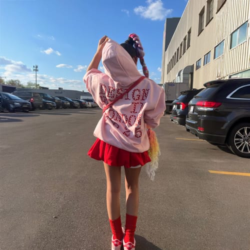Customer photo review of designed in london pink hoodie