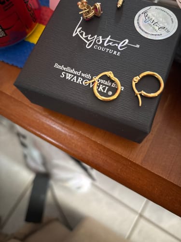 Customer photo review of Trishia Hoop Gold Layered Earrings 15mm