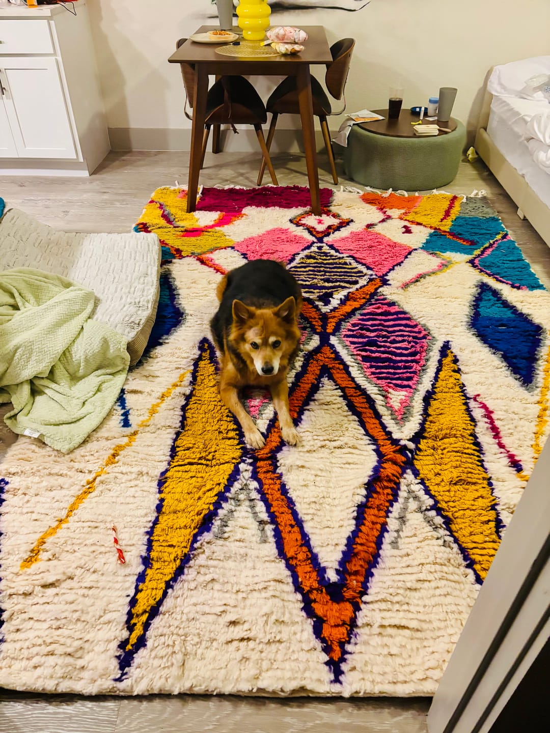 Customer photo review of Vibrant Moroccan Berber Rug with Colorful Diamond Motifs