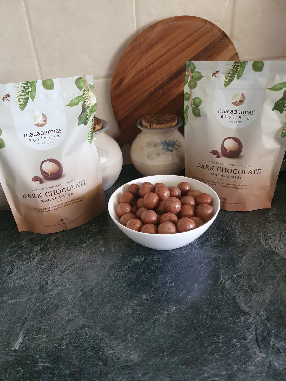 Customer photo review of Dark Chocolate Macadamias