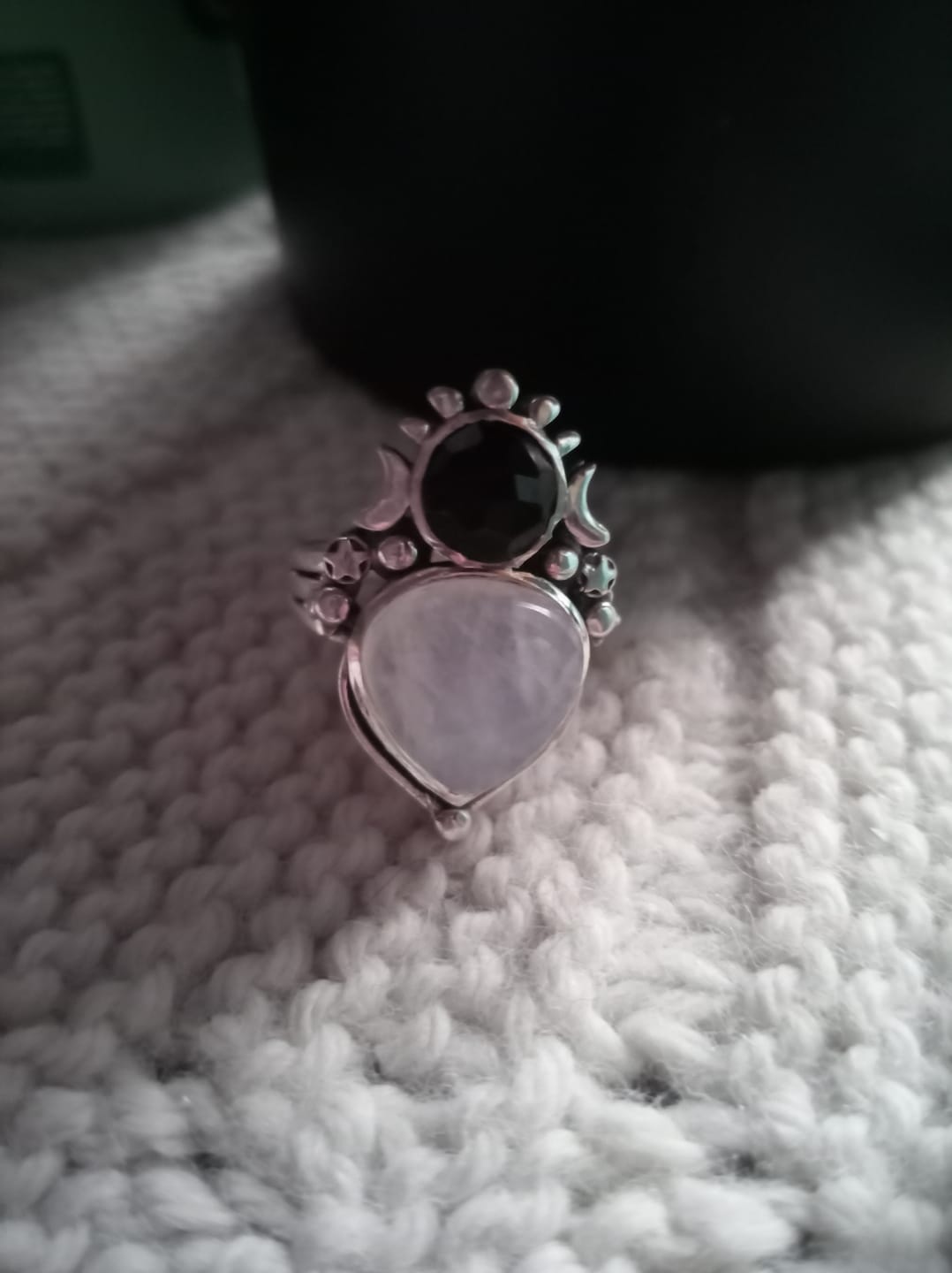 Customer photo review of Moonstone and Onyx Celestial Ring