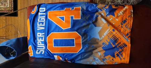 Customer photo review of Custom Royal Orange Personalized Star Gradient Flag Football Jersey