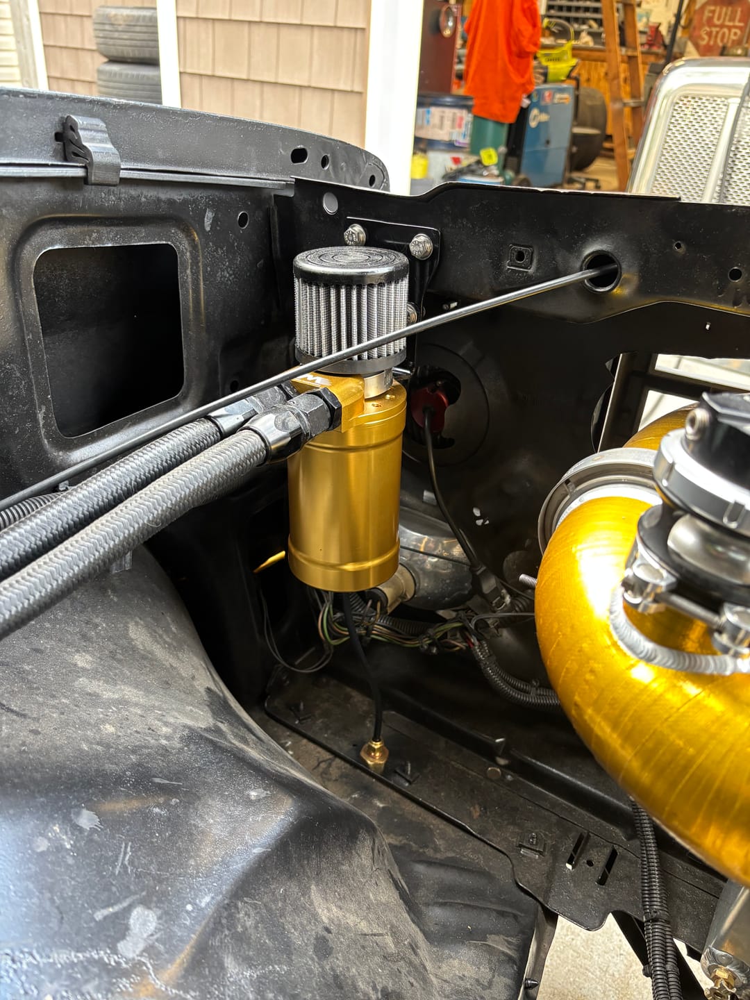 Customer photo review of Motion Raceworks Top Loader Billet Oil Catch Can Gold Anodized ( Dual 10 AN Port )