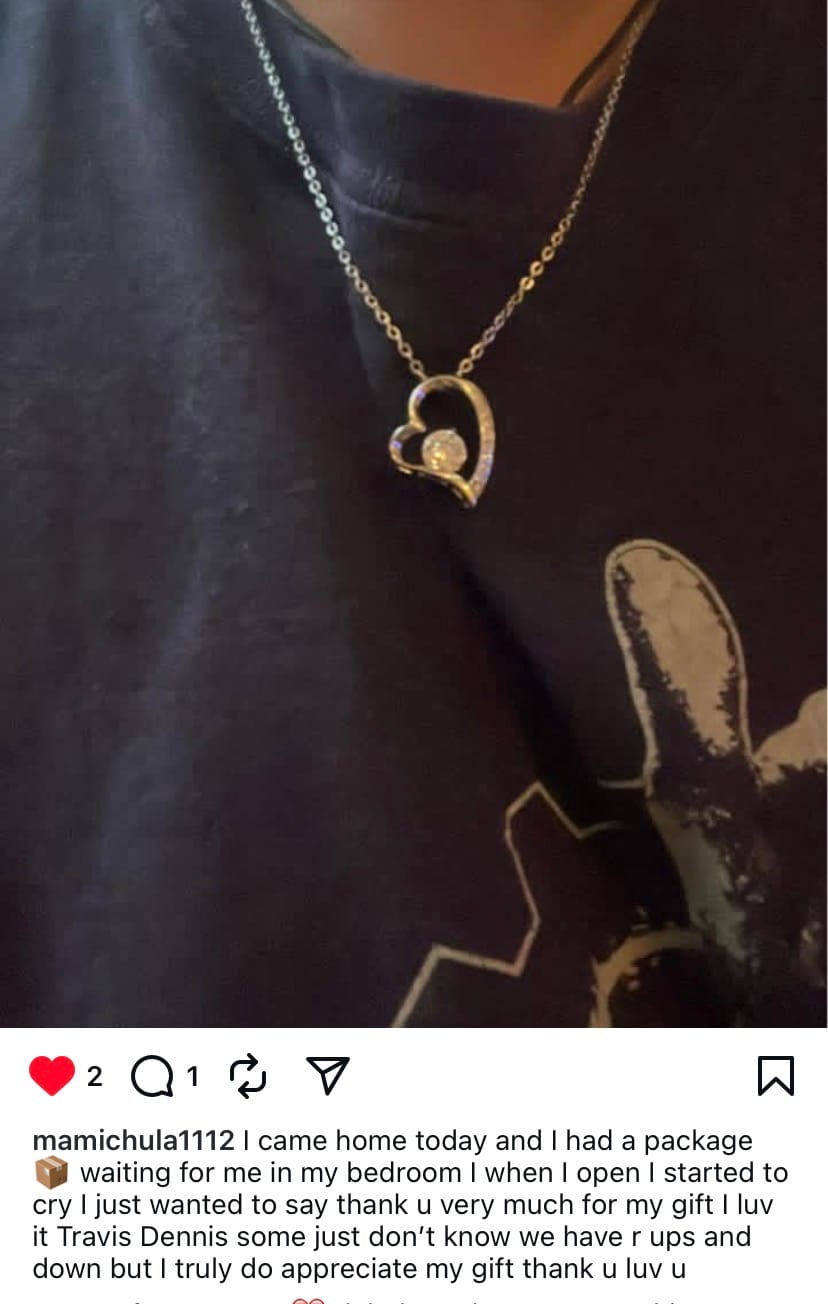 Customer photo review of Gift for Soulmate "In Your Eyes I Have Found My Home" Necklace