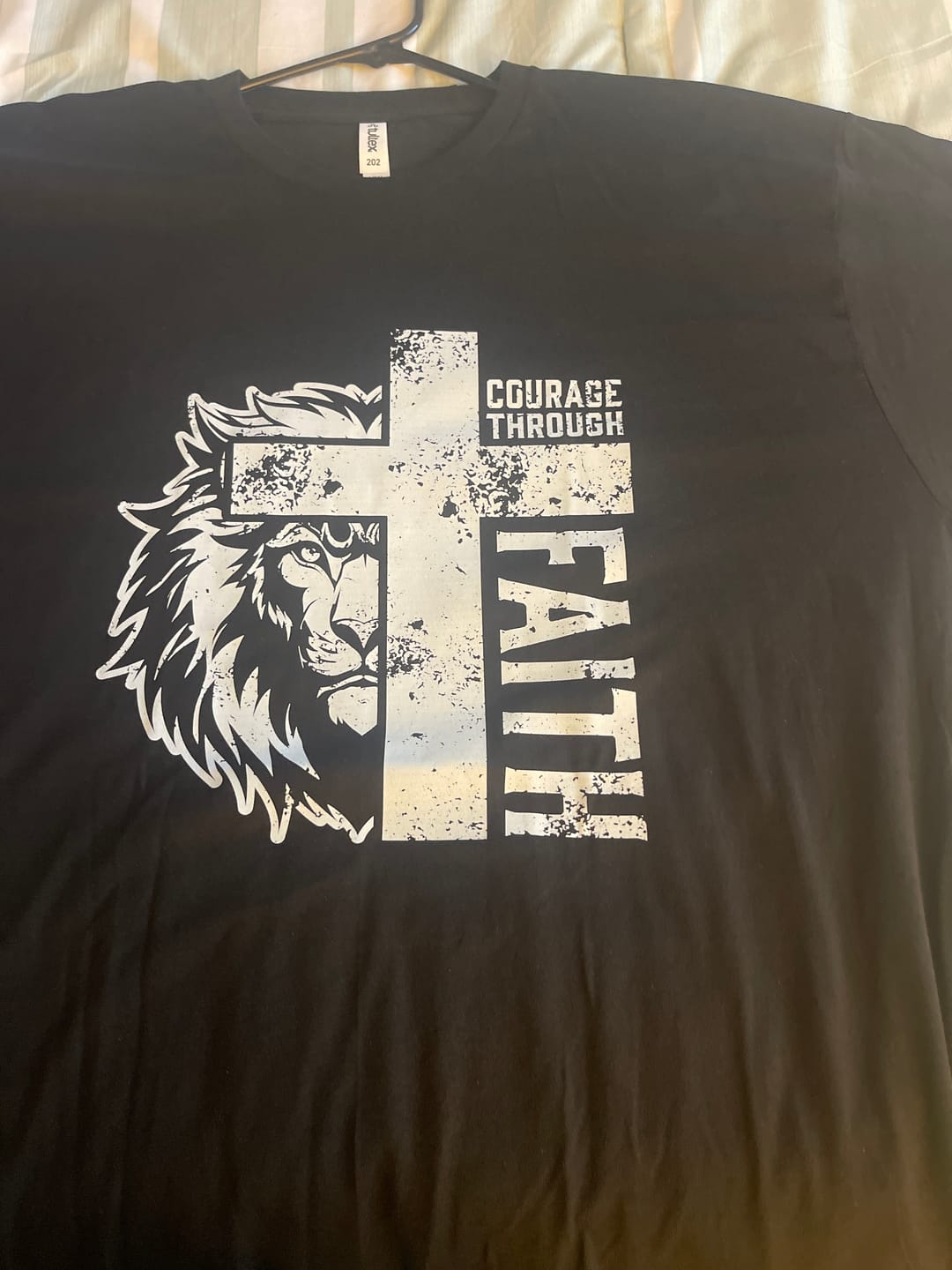 Customer photo review of Courage Through Faith T-Shirt