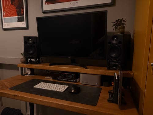 Customer photo review of Rustic Monitor Stand | Metal Sides