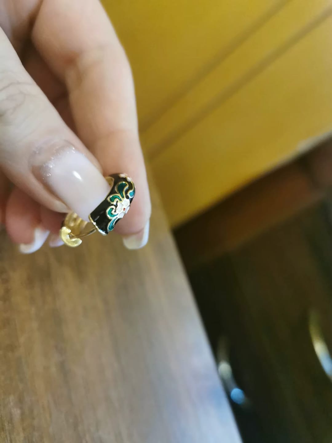 Customer photo review of Noir Bloom Gold Hoops