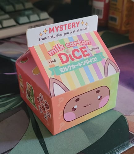 Customer photo review of Milk Carton Mystery Dice – 12 Different Cute Fruit Kawaii Cat Designs