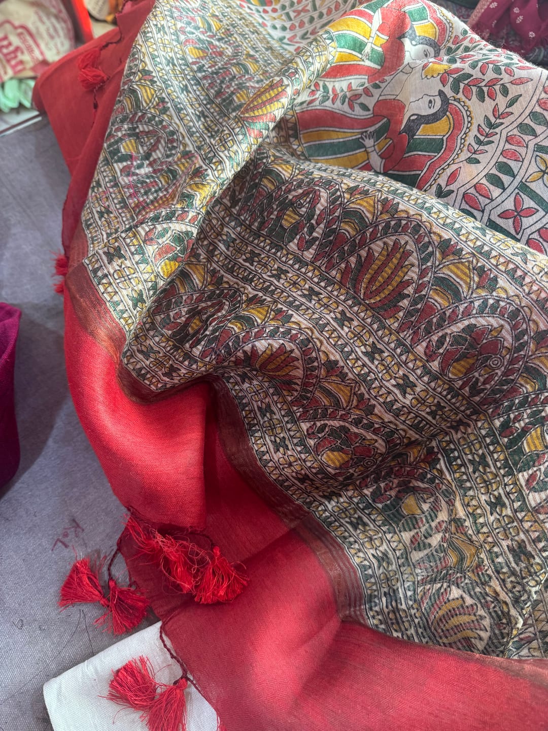 Customer photo review of Designed By VMI~ Handloom Pure Tussar Silk Saree With Beautiful Madhubani Print~ Red