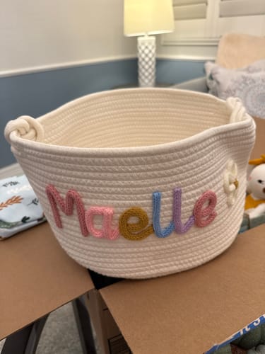 Customer photo review of Baby Knits™  Multicolor Personalized Knitted Basket