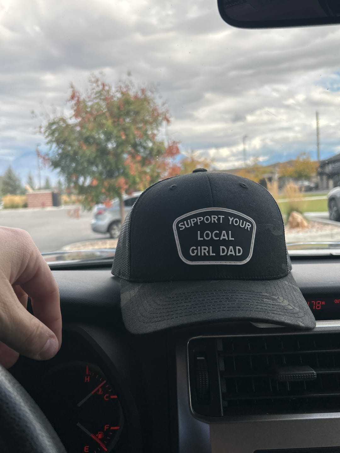 Customer photo review of Support Your Local Girl Dad Patch Snapback Hat (Multicam Blackl)