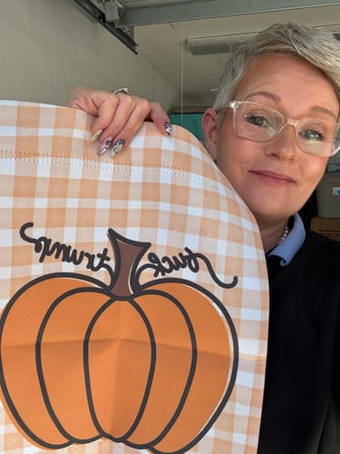 Customer photo review of F*ck Trump Autumn Pumpkin Garden Flag