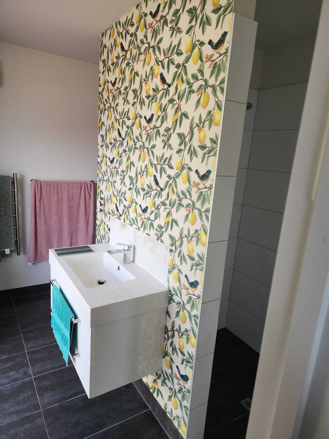 Customer photo review of Ponderosa Bird and Lemon Wallpaper - Cream/Orange