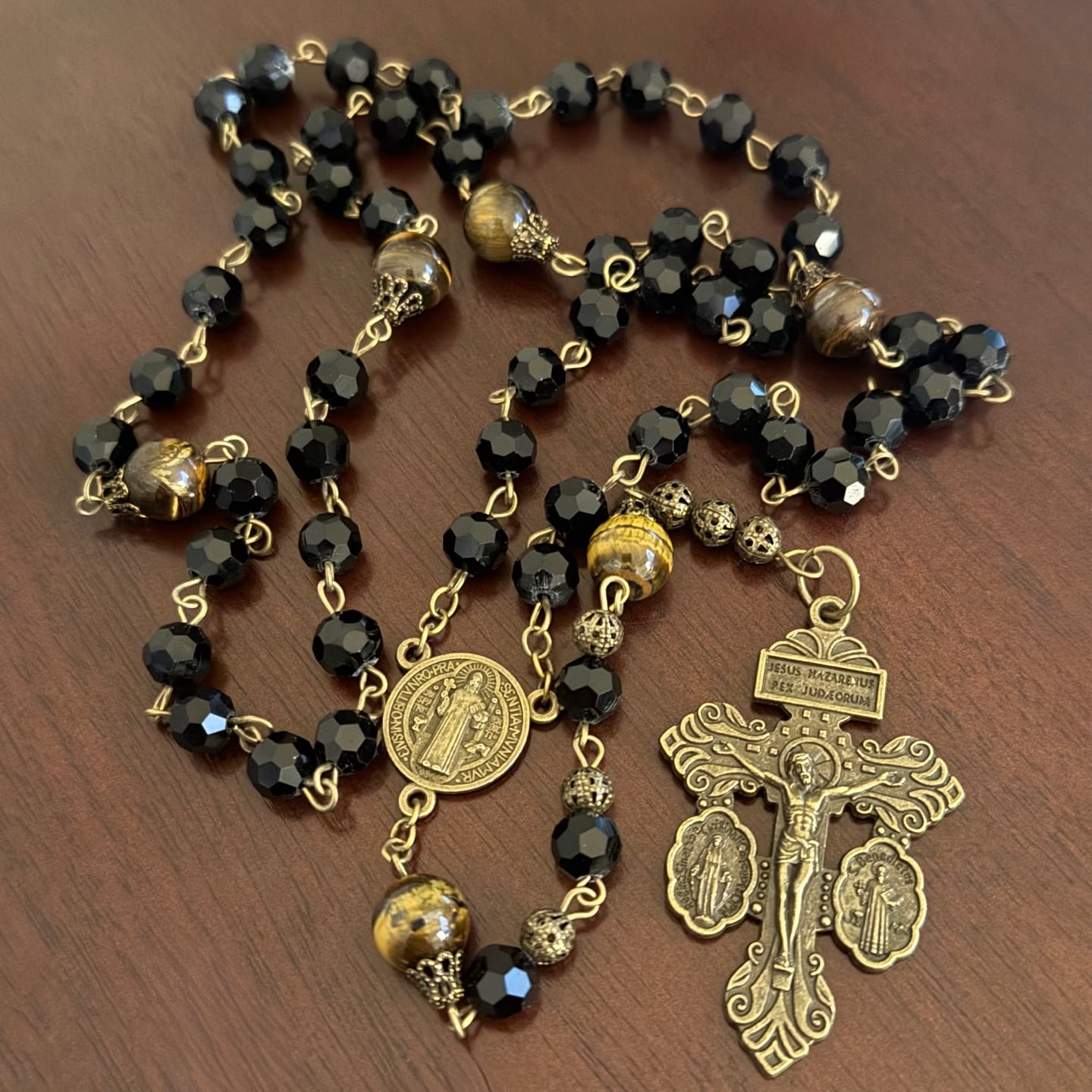 Customer photo review of FREE Today: Vintage Obsidian Tiger Eye Beads Rosary with Pardon Crucifix & St. Benedict
